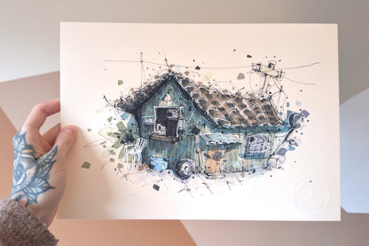 Skewed Shack – Giclée-trykk